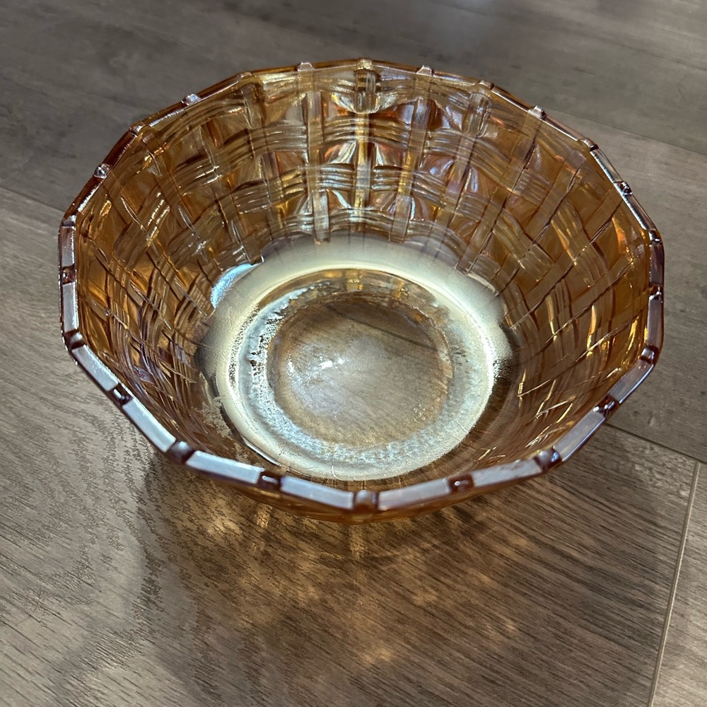 Vintage Iridescent Amber Glass Bowl